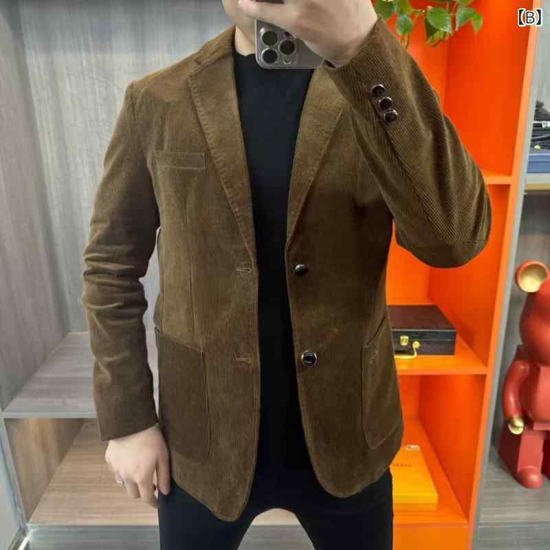 メンズ スーツ 秋冬 コーデュロイ テーラード ジャケット カジュアル おしゃれ 無地 ブレザー トップス 長袖 ブラック 黒 ブラウン 茶色 L XL 2XL 3XL 4XL 5XL