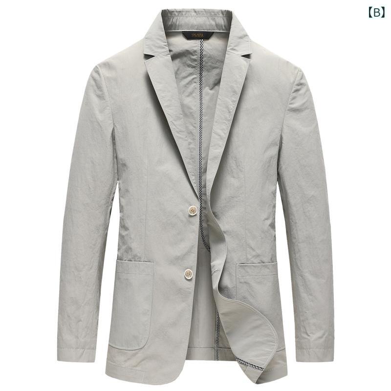 スーツ メンズ 薄手 夏ジャケット 接触冷感 通気性 ビジネス カジュアル 男性用 洗える 無地 黒 ブラック グレー アイボリー