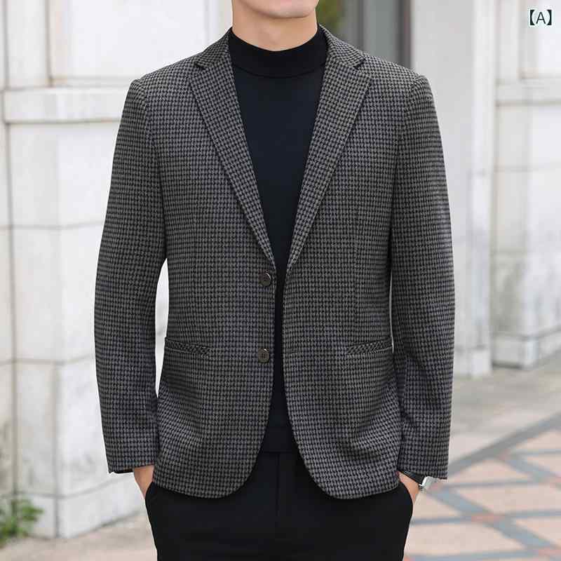 スーツ 男性用 格子柄 テーラードジャケット カジュアル ビッグシルエット ゆったり ポリエステル 春秋