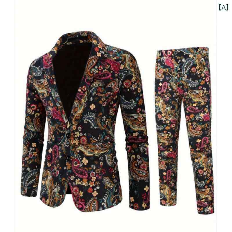 ジャケット 男性用 プリント カジュアル スーツ ブリティッシュスタイル スリムフィット テーラード ポリエステル混紡 秋物