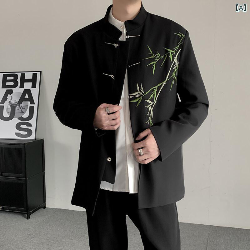 ジャケット 男性用 中山服 刺繍 テーラードジャケット 大きいサイズ ゆったり コーデュロイ ブラック 緑 黒 麻 春物