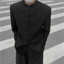 ジャケット メンズ 中山服 チャイナ風 立襟 テーラードジャケット チャイナ風 ルーズフィット ポリエステル 無地 ブラック