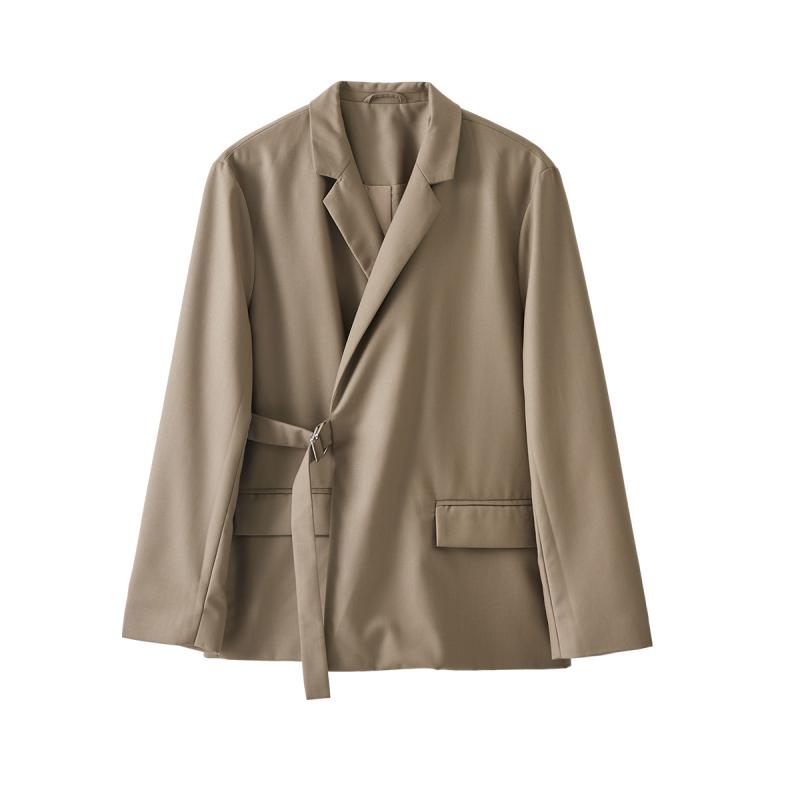 スーツ 男性用 テーラードジャケット 春秋 ポリエステル混紡 無地 韓国 ビジネス ライトアウター ブラック カーキ(x3)