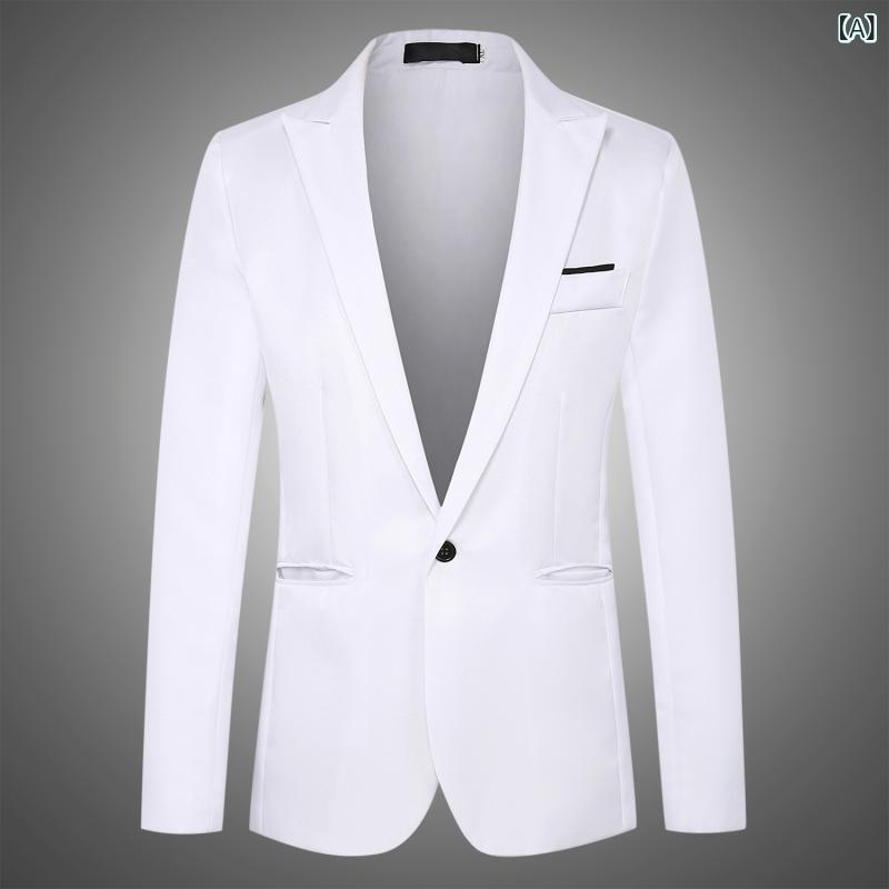 ジャケット メンズ スリムフィット スーツ テーラードジャケット 男性用 春秋 シングルブレスト 無地 ホワイト カーキ グレー ブラック ブルー ワインレッド