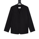 ジャケット メンズ 無襟 ウール混紡 ブレザー ゆったり 普段使い 春秋 ブラック