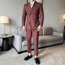 スーツ メンズ 男性用 麻混紡 夏用 ダブルブレスト セットアップ 上下セット 2点セット テーラードジャケット スラックス 涼しい 通気性 無地 スリムフィット ビジネス オフィス 通勤 普段使い 韓国 おしゃれ ワインレッド系 ブルー系 ベージュ系