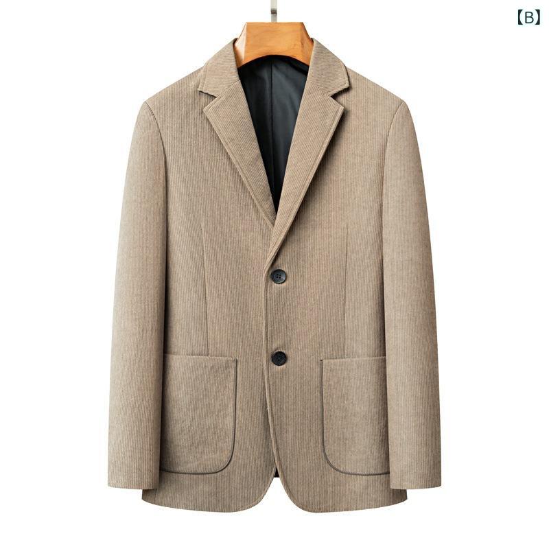 ジャケット メンズ コーデュロイ テーラードジャケット カジュアル 通勤 耐摩耗 防風 無地 春秋冬 ポリエステル カーキ 米白 ブルー