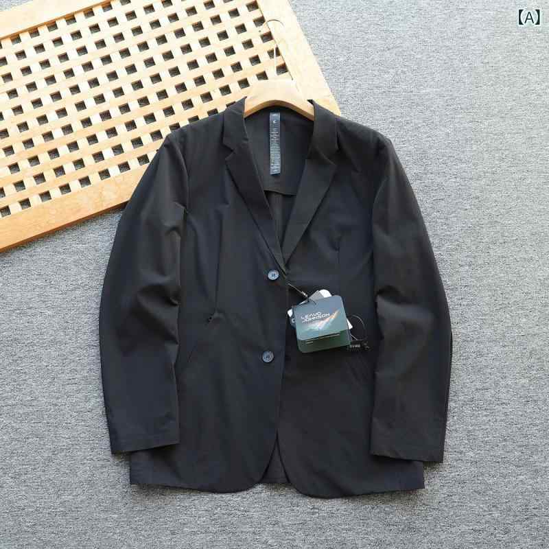 ジャケット メンズ 男性用 カジュアル テーラードジャケット 春秋 通気性 無地 ナイロン ブレンド 多ポケット ブラック 黒系