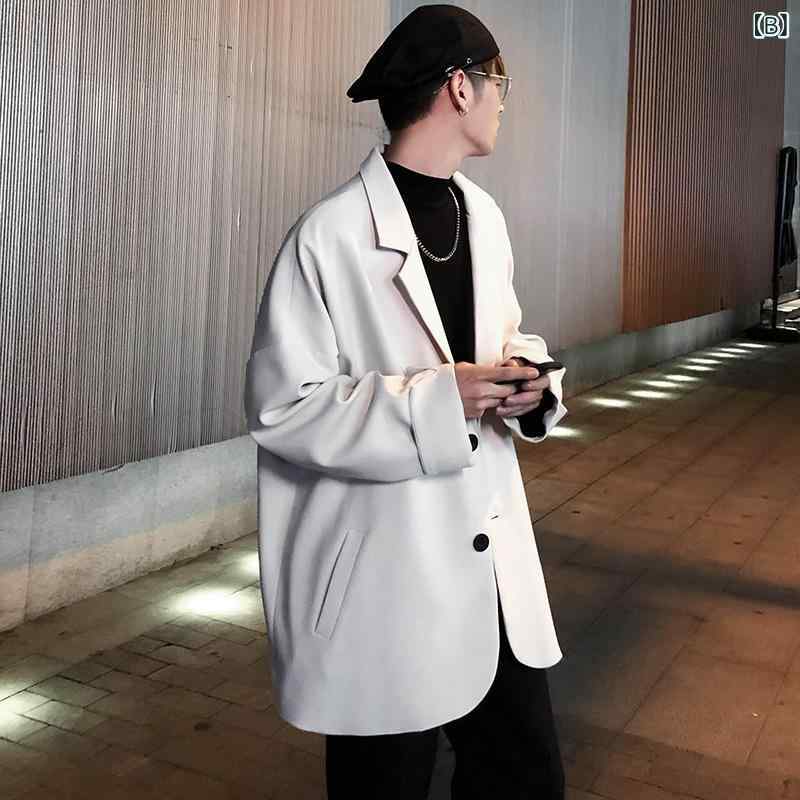 ジャケット メンズ 男性用 テーラードジャケット 韓国 ゆったり 無地 ポリエステル ブラック オフホワイト グレー ブラウン カジュアル