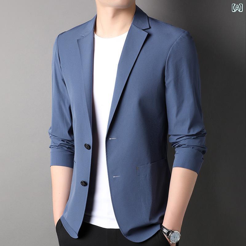 スーツ メンズ 男性用 紳士服 カジュアルスーツ ビジネスカジュアル 無地 長袖 接触冷感 伸縮性 秋物 M L XL XXL XXXL ブラック グレー カーキ