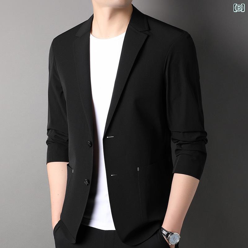 スーツ メンズ 男性用 紳士服 カジュアルスーツ ビジネスカジュアル 無地 長袖 接触冷感 伸縮性 秋物 M L XL XXL XXXL ブラック グレー カーキ