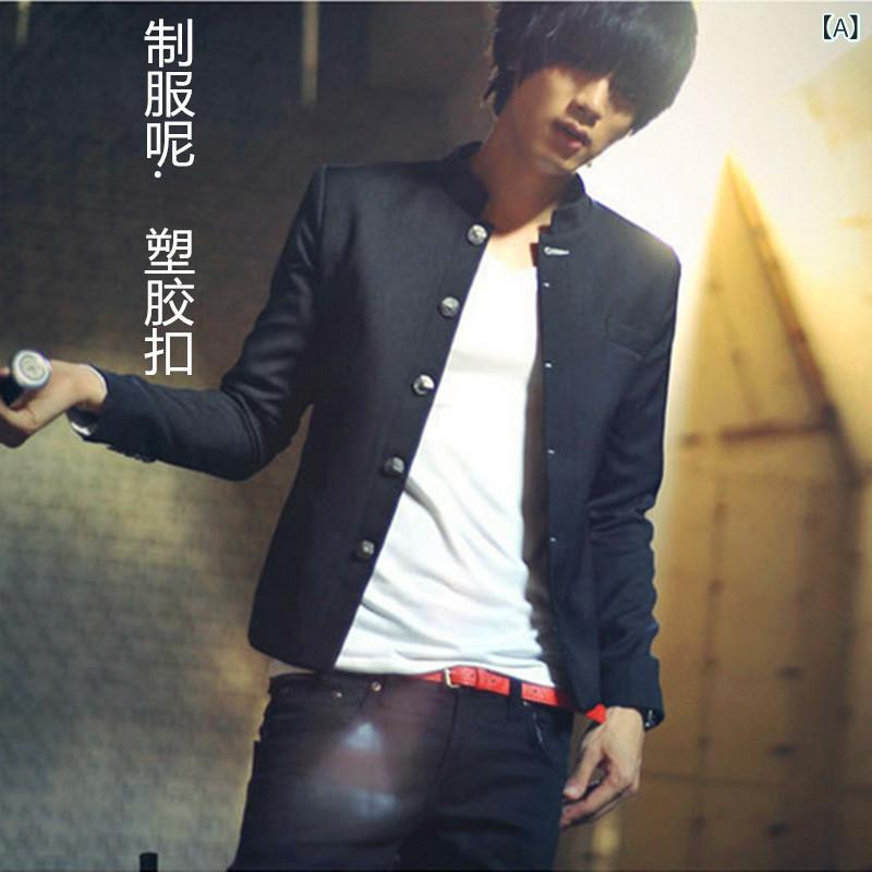 ジャケット メンズ 男性用 カジュアル テーラードジャケット 春秋 スリム 立襟 無地 ポリエステル