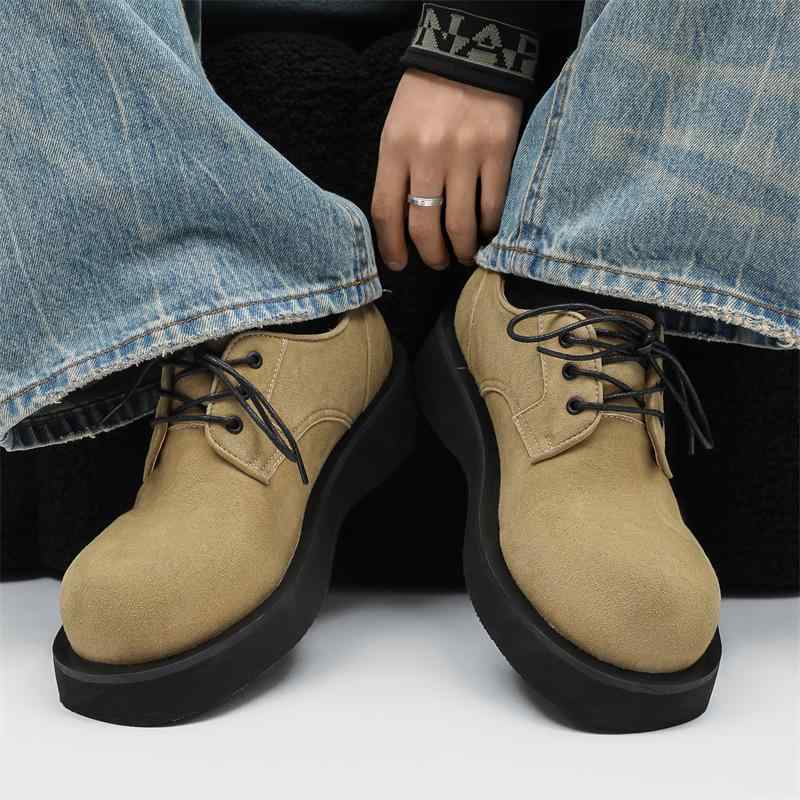 革靴 メンズ ダービーシューズ レースアップ 厚底 ラウンドトゥ 紳士靴 男性用 ワークシューズ カジュ..