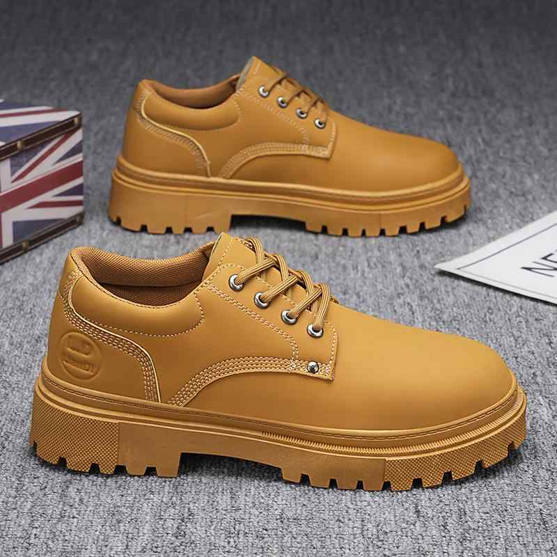 靴 メンズ ワークシューズ レザーシューズ 厚底 カジュアル 皮靴 男性用 ラウンドトゥ 黒 カーキ
