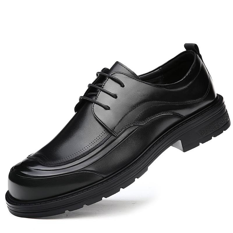 革靴 メンズ ビジネス 革 紳士靴 紐靴 ラウンドトゥ 牛革 通気性 滑り止め ローヒール ブラック ダークブラウン フォーマル 春秋