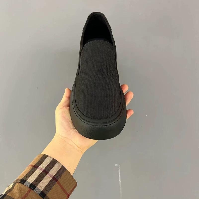 スニーカー メンズ キャンバス 厚底 ローカット スリッポン 紐なし 普段履き カジュアル 黒