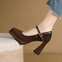 パンプス レディース マリージェーンシューズ 太ヒール スクエアトゥ チャンキーヒール 防水 滑り止め 履きやすい 歩きやすい かわいい 韓国 PUレザー 春夏...