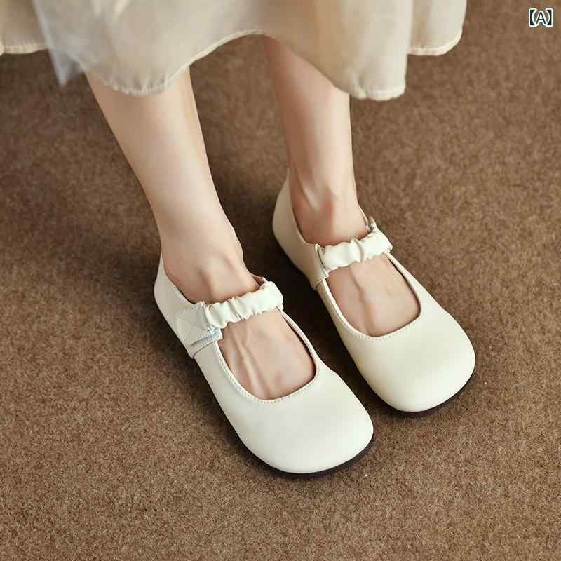 パンプス レディース フラット ローヒール ラウンドトゥ ぺたんこ靴 PUレザー 合皮 カジュアル かわいい 公主風スタイル 春夏秋 アイボリー 黄色系