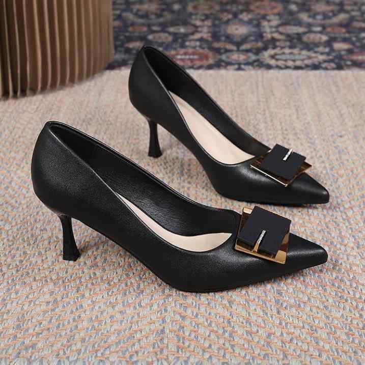 パンプス レディース ポインテッドトゥ スティレットヒール ハイヒール 5cm 7cm PUレザー 無地 黒 ブラ..