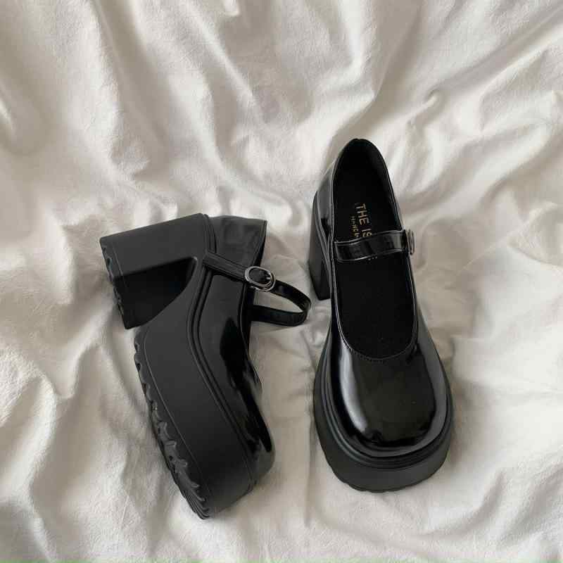パンプス レディース マリージェーン 厚底 ハイヒール 黒 ブラック エナメル調 ラウンドトゥ 防水 PUレザー 春夏 デイリー 普段使い かわいい スウィート