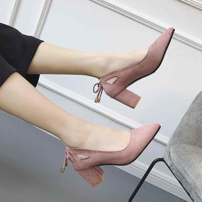 パンプス レディース ポインテッドトゥ チャンキーヒール ハイヒール スエード 革 かわいい 婦人靴 無地 春夏 秋冬 ピンク系 黒