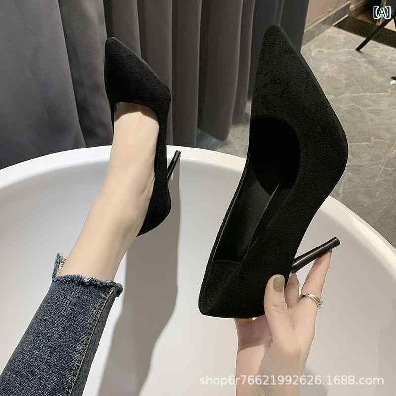 パンプス レディース 春秋 黒 スエード調 ポインテッドトゥ ピンヒール 7cmヒール 婦人靴 ビジネス オフィス 通勤 フォーマル パーティー(x2)