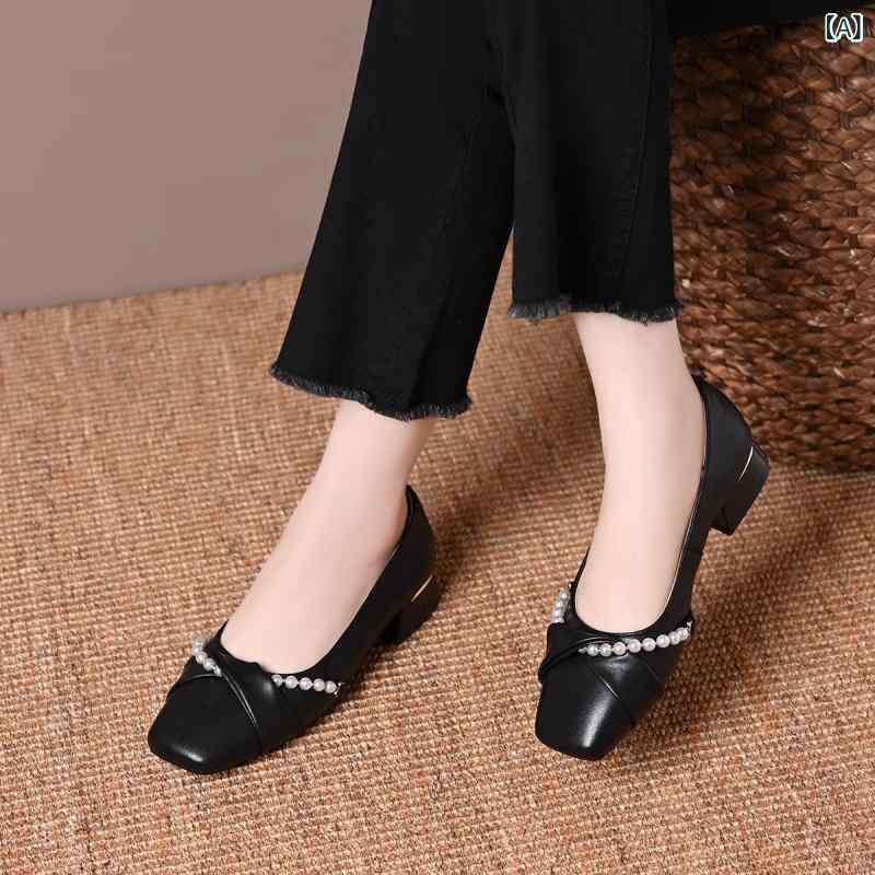 パンプス レディース ローヒール スクエアトゥ ストラップ 合皮 無地 春夏 黒 ブラック 黄色 イエロー アイボリー 杏色 3cmヒール マリージェーン オフィス 通勤 デート(x2)