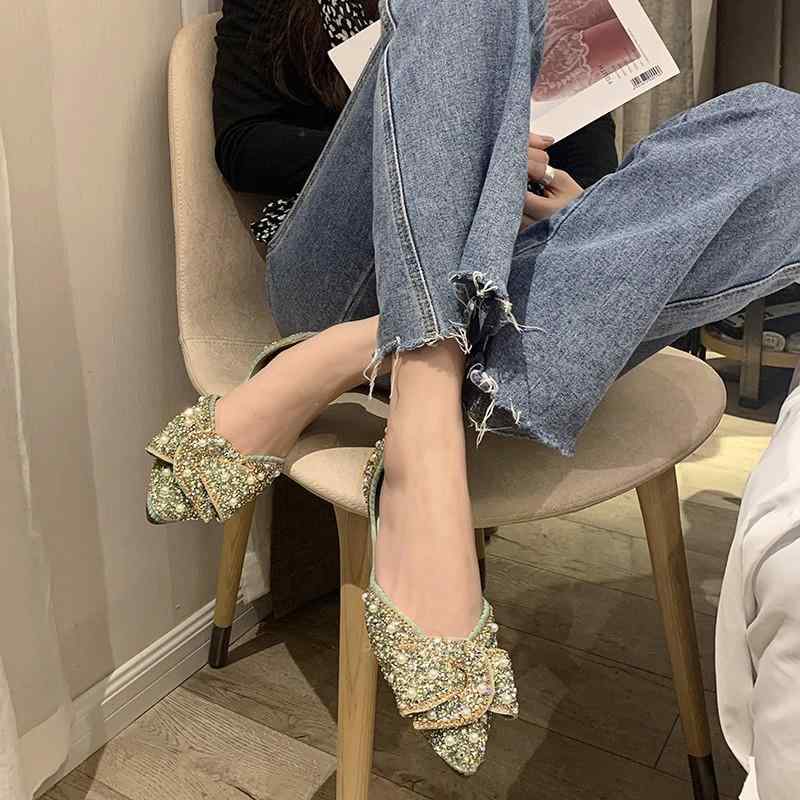 パンプス レディース フラット ローヒール ポインテッドトゥ ぺたんこ靴 ビジュー バレエシューズ 春夏 黒 ブラック ピンク系