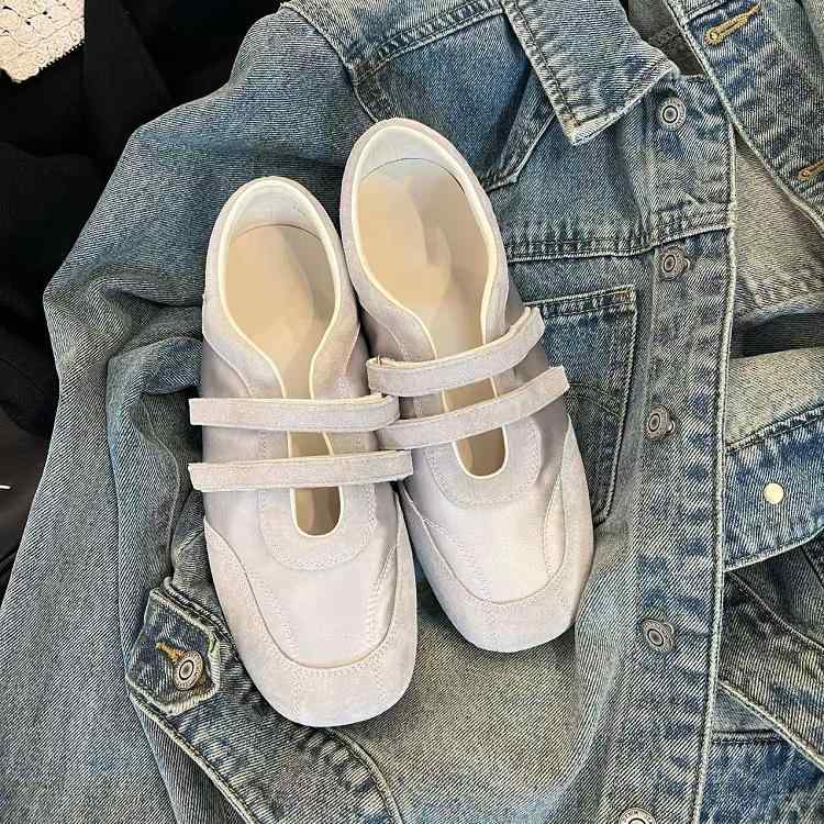 バレエシューズ レディース 浅口 フラット マリージェーン ストラップ 春夏 PUレザー ローヒール ラウンドトゥ ブルー シルバー イエロー