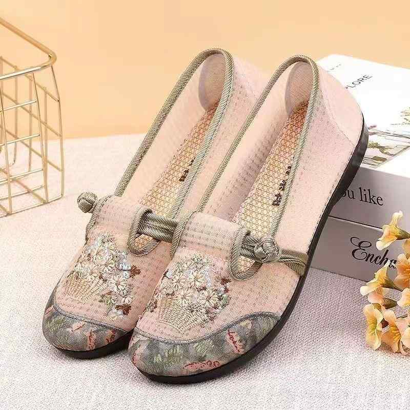 フラットシューズ レディース 春夏 フラワー 刺繡 スリッポン ぺたんこ靴 通気性 メッシュ 婦人靴 ラウ..