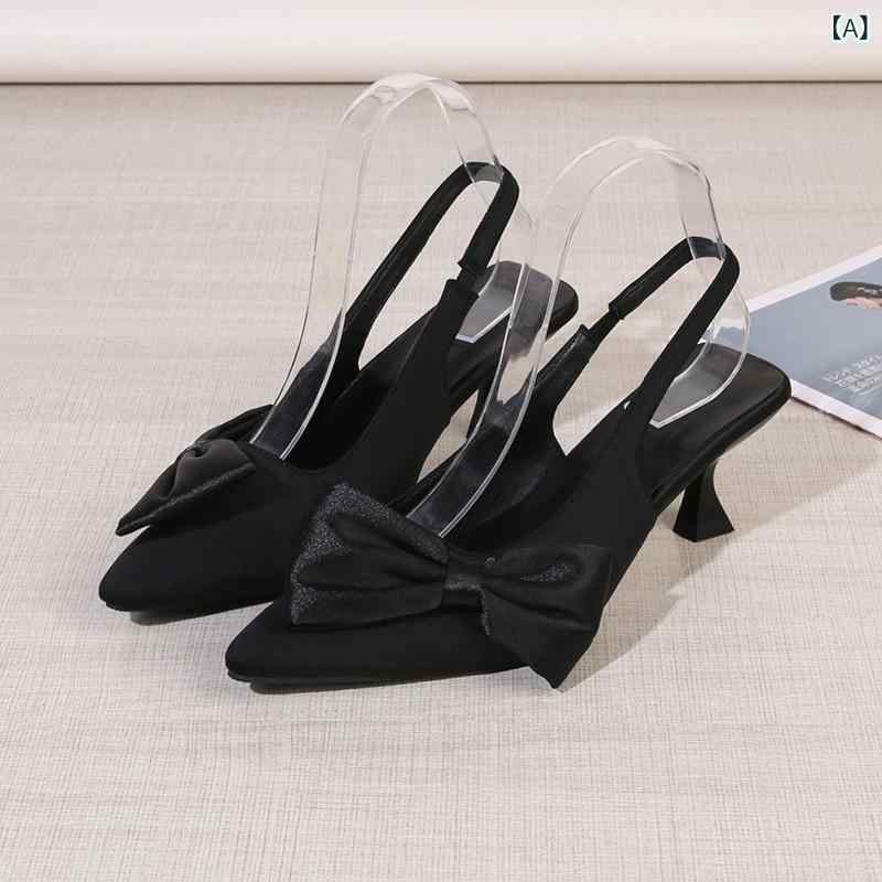 サンダル レディース ポインテッドトゥ メタル チャンキーヒール バックストラップ 3cm 4cm 5cm ローヒール スリングバック パンプス 春夏 秋冬