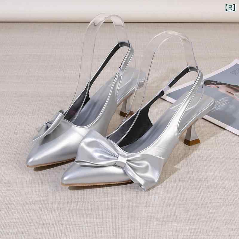 サンダル レディース ポインテッドトゥ メタル チャンキーヒール バックストラップ 3cm 4cm 5cm ローヒール スリングバック パンプス 春夏 秋冬