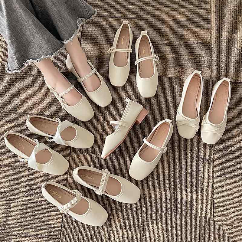 靴 レディース マリージェーン スクエアトゥ チャンキーヒール ローヒール パンプス フェイクレザー 合..