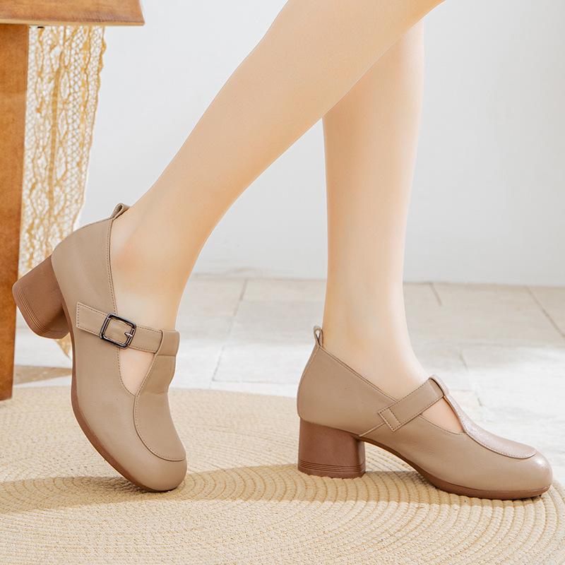 靴 レディース 婦人靴 ママ カジュアル シューズ 快適 ラウンドトゥ 耐摩耗性 滑り止め チャンキーヒー..