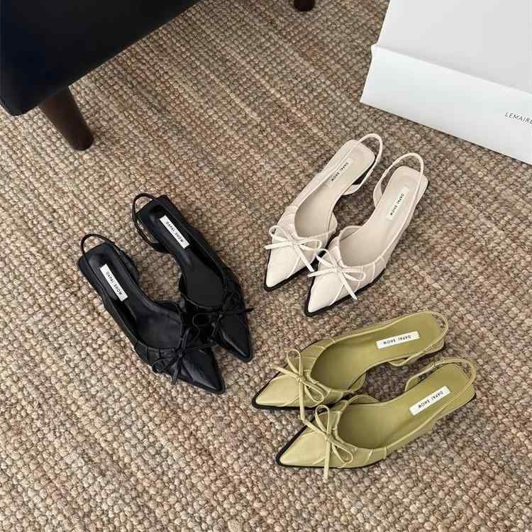 サンダル レディース バックストラップ チャンキーヒール スクエアトゥ リボン PUレザー 無地 メリージェーン風 ミドルヒール 春夏 かわいい 韓国 ブラック オフホワイト グリーン