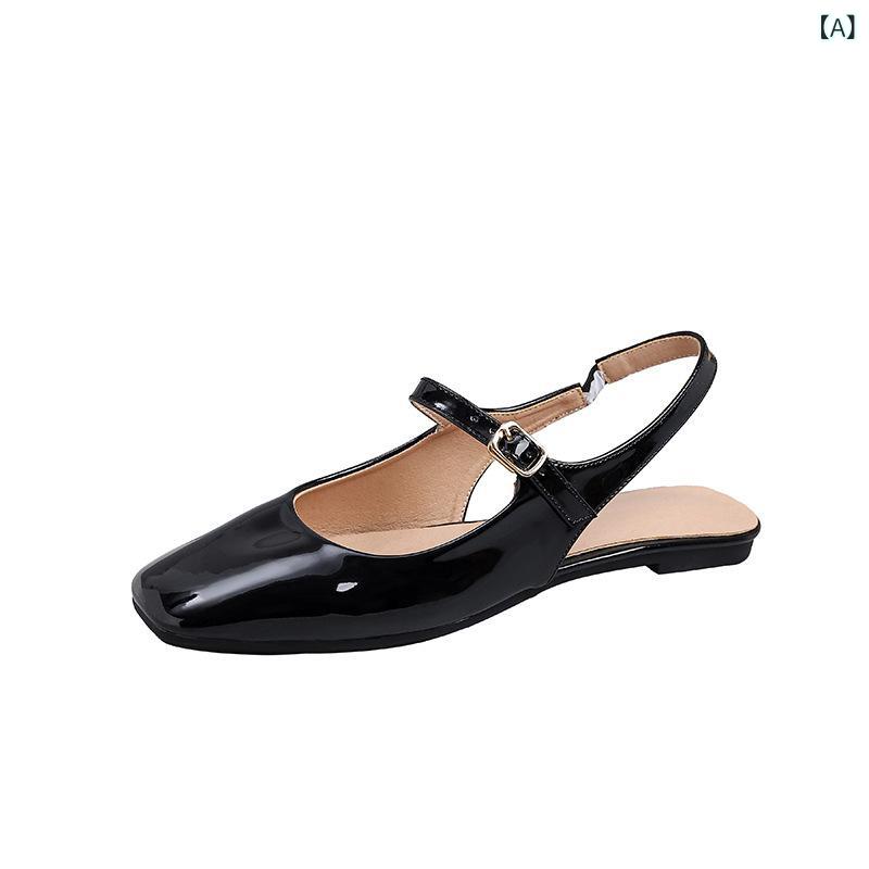 パンプス レディース 大きいサイズ ローヒール ストラップ スクエアトゥ エナメル ぺたんこ フラットシューズ 春夏 秋冬 黒 ブラック ベージュ ネイビー 歩きやすい 痛くなりにくい 履きやすい カジュアル 普段使い デート
