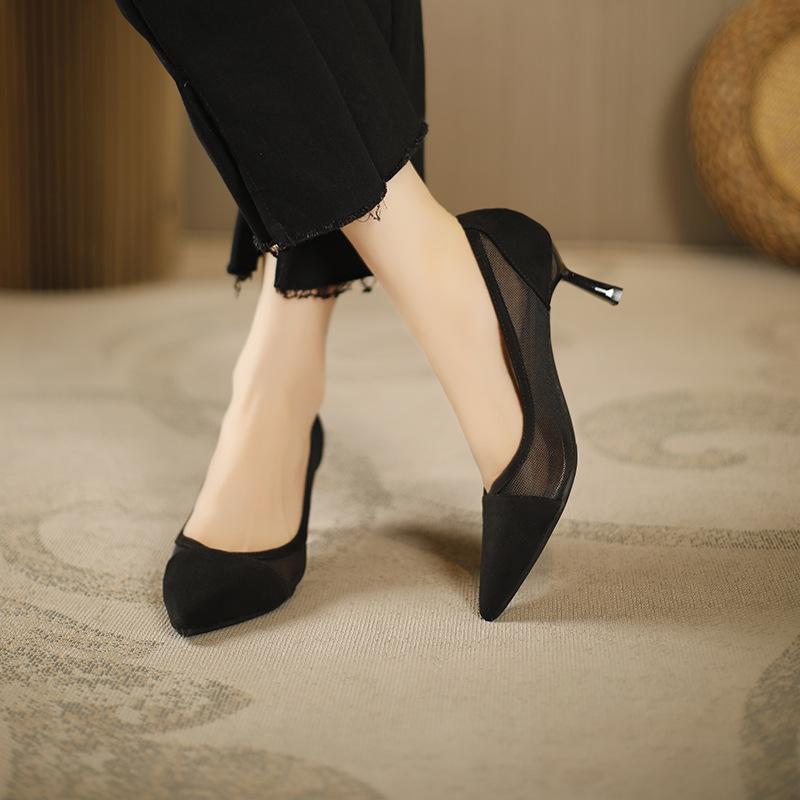 パンプス レディース 春夏 ポインテッドトゥ ピンヒール ハイヒール メッシュ 通気性 ブラック ベージ..