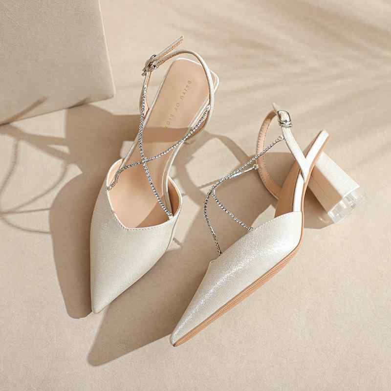 サンダル レディース チェーン飾り バックストラップ 太ヒール ラウンドトゥ カジュアル ミュール 春夏 ベージュ ブルー(x2)