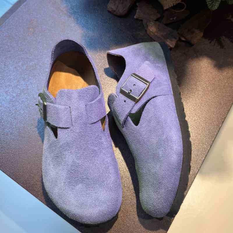 サンダル レディース 香芋パープル 厚底 バックストラップ フラットシューズ ラウンドトゥ 牛革 春夏