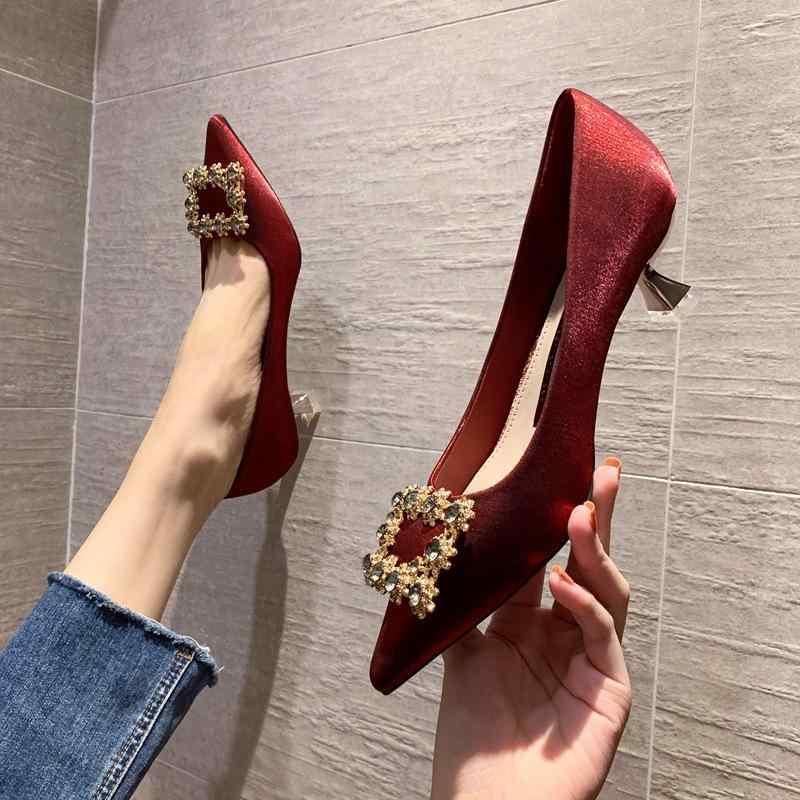 高跟パンプス レディース ポインテッドトゥ ラインストーン ミドルヒール ウェディング シューズ 結婚..