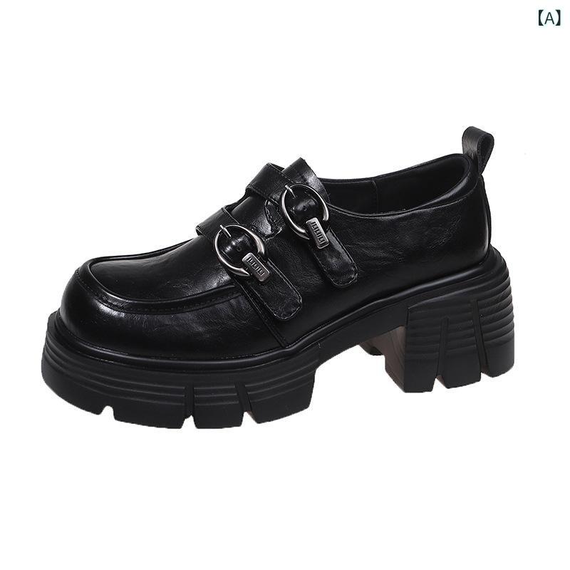 靴 レディース ローファー 厚底 ラバーソール シューズ ラウンドトゥ 合皮 春夏 秋冬 黒 ブラック 茶色 ダークブラウン カジュアル 普段使い