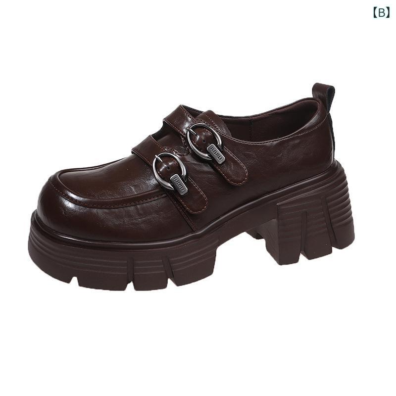 靴 レディース ローファー 厚底 ラバーソール シューズ ラウンドトゥ 合皮 春夏 秋冬 黒 ブラック 茶色 ダークブラウン カジュアル 普段使い