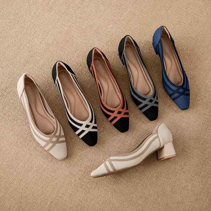 パンプス レディース スクエアトゥ 太ヒール ニット 切り替え 配色 エレガント 通勤 きれいめ 歩きやす..