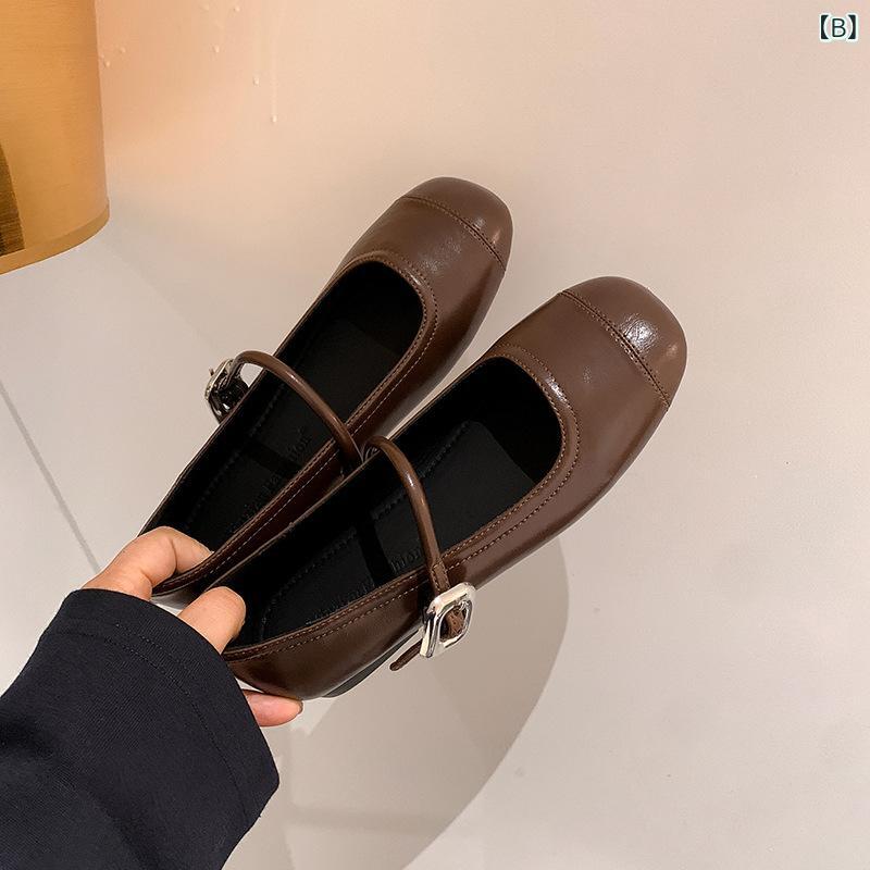 靴 レディース メリージェーンシューズ シルバー フラット ローヒール ラウンドトゥ 革 春夏 カジュアル 歩きやすい 履きやすい 厚底 黒 シルバー 茶色 杏色