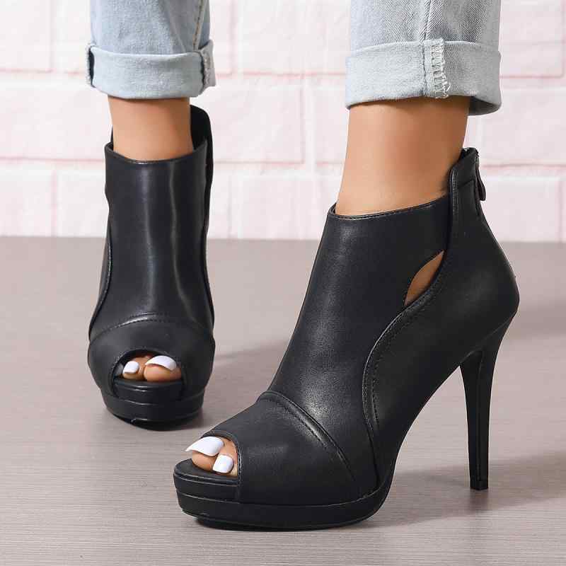 パンプス レディース 大きいサイズ 魚口 ハイヒール ピンヒール ポインテッドトゥ 秋冬 無地 PUレザー ブラック フォーマル パーティー キャバ