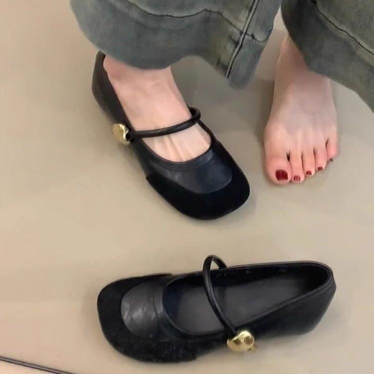 バレエシューズ レディース 丸頭 マリージェーン シルバー 黒 赤 ローヒール インヒール PU 春夏 秋