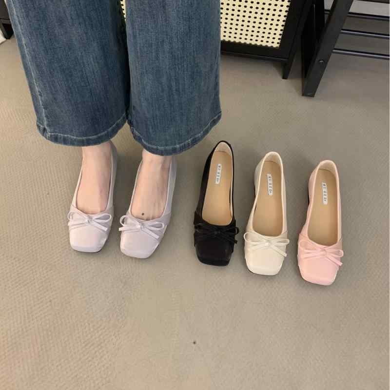 マリージェーン レディース インヒール パンプス スクエアトゥ ラインストーン付き 無地 スリッポン ロ..