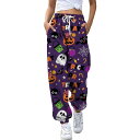 パンツ レディース 3Dプリント ハロウィン テーパードパンツ リラックス フィット カジュアル 運動着 ポリエステル 伸縮性 ウエストゴム イージーパンツ スポーティ(x2)