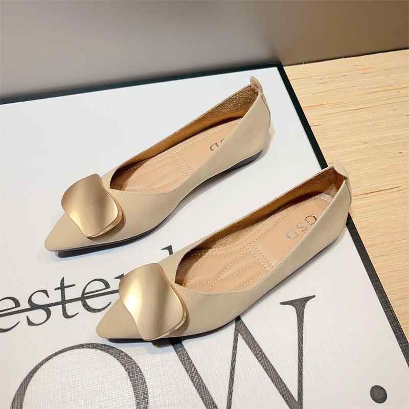 パンプス レディース フラット ぺたんこ 杏色 カキー色 ポインテッドトゥ ローヒール PUレザー 柔らかい 痛くなりにくい 歩きやすい スリッポン 春夏 秋冬