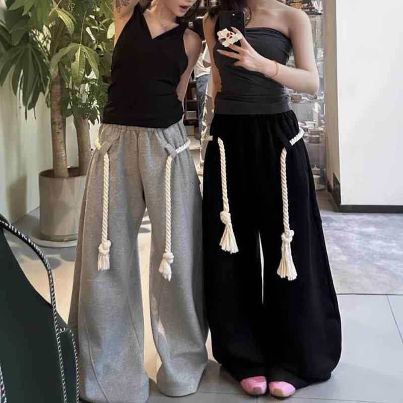 パンツ レディース グレー ワイドレッグパンツ リラックス ストレートパンツ イージーパンツ ポリエステル 秋 伸縮性 スポーツMIX カジュアル(x2)(4)